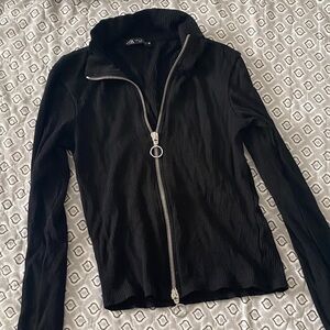 Zara Black Ribbed Bomber Jacket